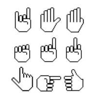 Pixel Art Hands Vector Object Set