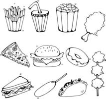 Fast Food Hand Drawn Vector Illustration Objects Set