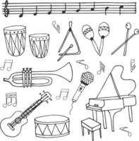 instrumentos musicales dibujados a mano ilustración vectorial conjunto de objetos vector
