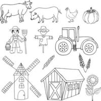 Cartoon Farm Hand Drawn Vector Illustration Objects Set