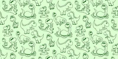 Cartoon Dino Vector Hand Drawn Pattern