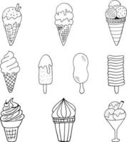 conjunto de objetos de ilustración de vector dibujado a mano de helado