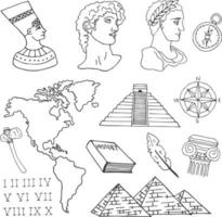 History Hand Drawn Vector Illustration Objects Set