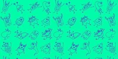 monstruos de dibujos animados vector patrón dibujado a mano