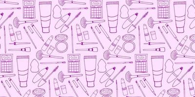 Purple Make Up Tools Hand Drawn Vector Hand Drawn Pattern