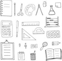 conjunto de objetos de ilustración de vector dibujado a mano de papelería escolar