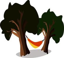 Hammock with trees, illustration, vector on white background.