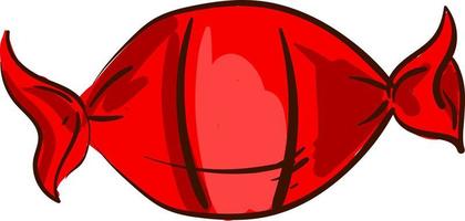Caramelo envuelto en rojo, ilustración, vector sobre fondo blanco.