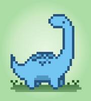 8 bit dinosaur pixels. Animals in vector illustrations for Cross Stitch patterns.