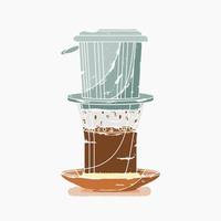 Editable Isolated Brush Strokes Style Vietnam Drip Coffee Brewing With Saucer Vector Illustration for Artwork Element of Cafe With Vietnamese Culture and Tradition Related Design