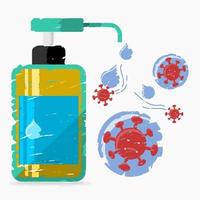 Editable Isolated Vector Illustration of Hand Sanitizer Works Against Coronavirus in Brush Strokes Style for Artwork Element of Healthcare and Medical Related Design