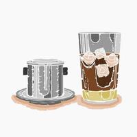 Editable Isolated Brush Strokes Style Vietnam Iced Coffee Brewing Vector Illustration for Artwork Element of Cafe With Vietnamese Culture and Tradition Related Design