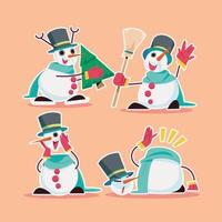 The snowman is having fun on Christmas Eve in flat design vector