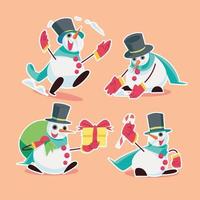 Snowman distributing gifts in flat design vector