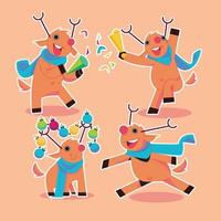 Santa Claus reindeer having fun decorating in flat design vector