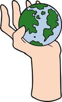 cartoon hand holding earth vector