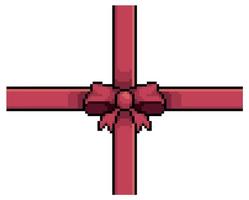 Pixel art red cross ribbon with bow, gift decoration vector icon for 8bit game on white background