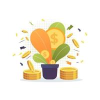 Grow a tree with coins.profit, income, make money, financial success, investment concept vector