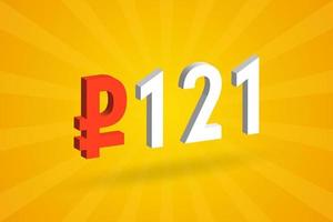 121 Ruble 3D symbol bold text vector image. 3D 121 Russian Ruble currency sign vector illustration