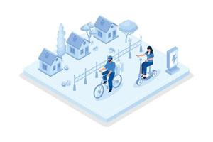 character driving e-scooter, Sustainable future concept, isometric vector modern illustration