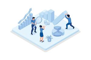 People analyzing market trends and planning seo optimization, isometric vector modern illustration