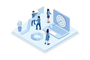 People planning seo optimization. Seo targeting and performance concept, isometric vector modern illustration