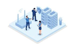 Characters using Cyber Security Services to Protect Personal Data. Online Payment Security, Cloud Shared Documents, Server Security and Data Protection Concept, isometric vector modern illustration