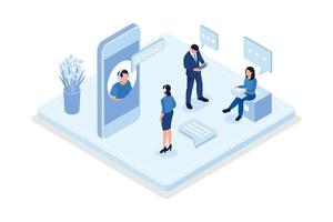 Characters learning English language, Student studying with smartphone, isometric vector modern illustration