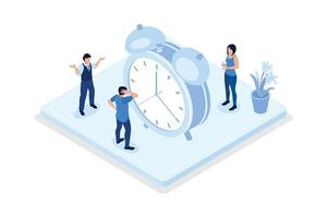 Time management and schedule planning scenes. Characters managing work and life time, organizing daily tasks and putting mark on calendar, isometric vector modern illustration