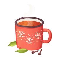 Cozy winter spiced tea or grog with with cardamom and cloves in realistic cartoon style vector