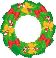Christmas wreath with balls bows bells candy and flowers vector