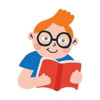 red hair boy green eyes reading book vector