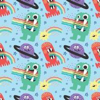 cute character aliens stars and planets seamless pattern design vector