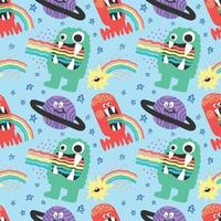 cute character aliens stars and planets seamless pattern design vector