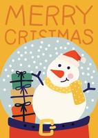 snowman cute christmas yellow card vector