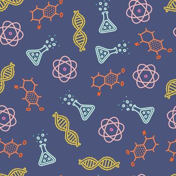 Seamless pattern with scientific objects. Vector illustration in doodle style