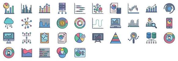 colección de íconos relacionados con gráficos y análisis de datos, incluidos íconos como gráfico de barras, big data, calculadora, diagrama y más. ilustraciones vectoriales, conjunto perfecto de píxeles vector