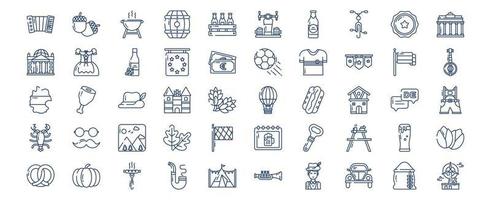 Collection of icons related to Germany, including icons like Accordion, Acorn, Beer Box, Barrel and more. vector illustrations, Pixel Perfect set