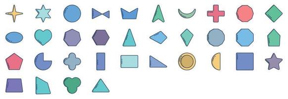 Collection of icons related to Geometric Shapes, including icons like Circle, Polygon, Cross and more. vector illustrations, Pixel Perfect set