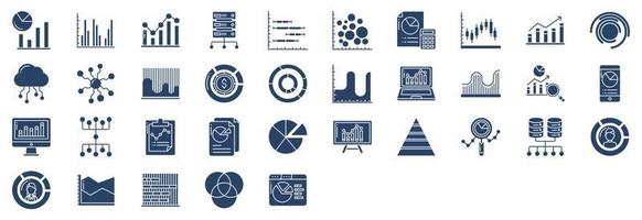 Collection of icons related to Graph and Data Analytics, including icons like Bar chart, Big Data, Calculator, Diagram and more. vector illustrations, Pixel Perfect set