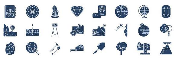 Collection of icons related to Geography, including icons like Book, Compass, Crystal, Dimond and more. vector illustrations, Pixel Perfect set