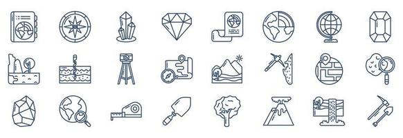 Collection of icons related to Geography, including icons like Book, Compass, Crystal, Dimond and more. vector illustrations, Pixel Perfect set