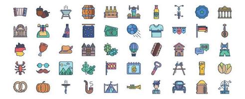 Collection of icons related to Germany, including icons like Accordion, Acorn, Beer Box, Barrel and more. vector illustrations, Pixel Perfect set