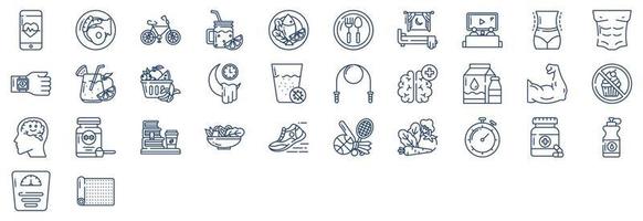 Collection of icons related to Healthy Lifestyle, including icons like Breakfast, Cycle, Diet meal, Diet and more. vector illustrations, Pixel Perfect set