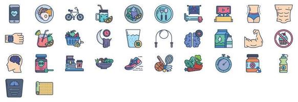 Collection of icons related to Healthy Lifestyle, including icons like Breakfast, Cycle, Diet meal, Diet and more. vector illustrations, Pixel Perfect set