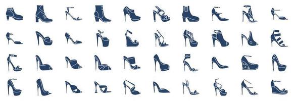 Collection of icons related to High Heels, including icons like Ankle boots, Boots, Fetish Shoes and more. vector illustrations, Pixel Perfect set