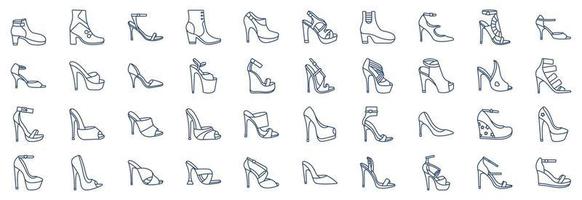 Collection of icons related to High Heels, including icons like Ankle boots, Boots, Fetish Shoes and more. vector illustrations, Pixel Perfect set