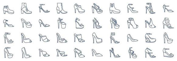 Collection of icons related to High Heels, including icons like Ankle boots, Boots, Fetish Shoes and more. vector illustrations, Pixel Perfect set