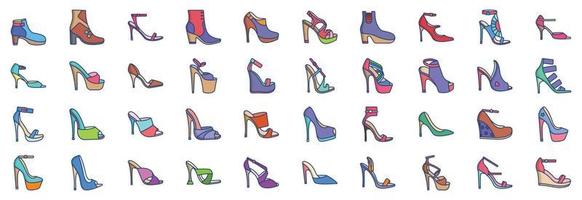 Collection of icons related to High Heels, including icons like Ankle boots, Boots, Fetish Shoes and more. vector illustrations, Pixel Perfect set