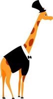 Giraffe in black suit, illustration, vector on white background.